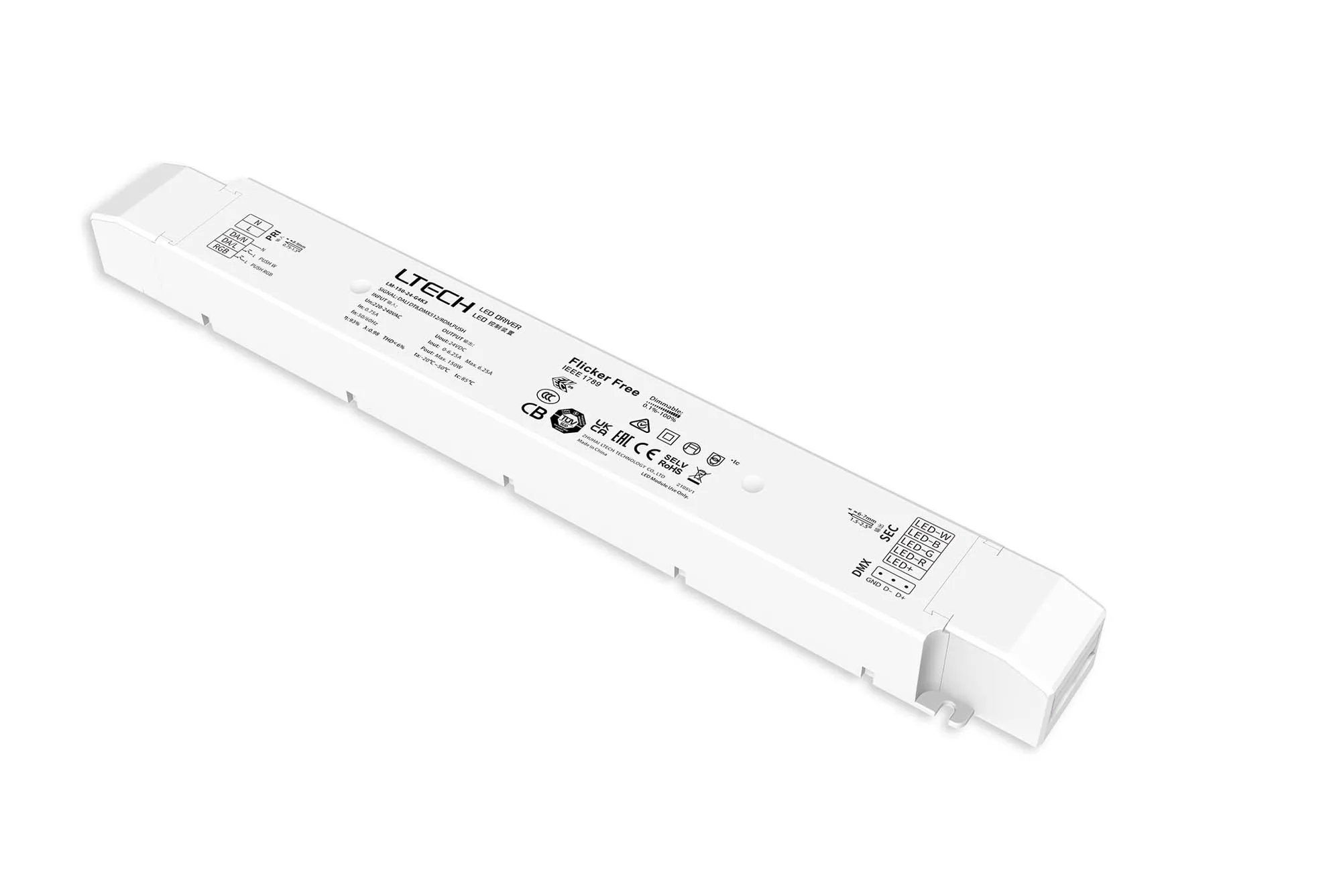 LM-150-24-G4K3  DMX512/RDM, DALI-2 DT6/DT8, Push DIM/RGB, 0-100% Dim  Constant voltage  24V 150W 6.25A,200-240Vac , IP20, 5yrs Warranty